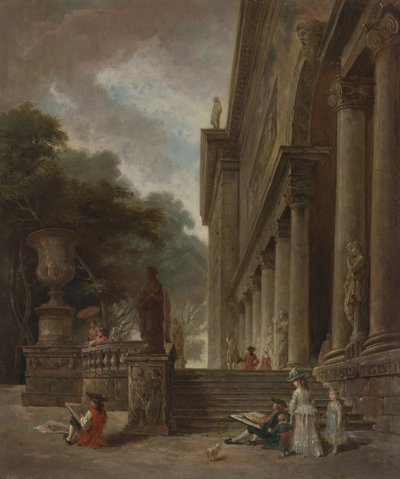 Zuilenhal en tuinen van het Medici Paleis door Style of Hubert Robert