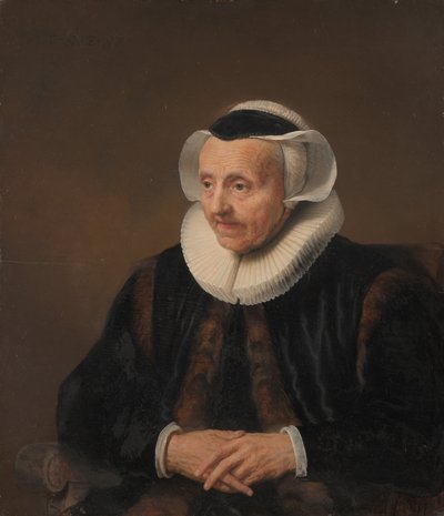 Portret van een oude vrouw door Style of Jacob Backer