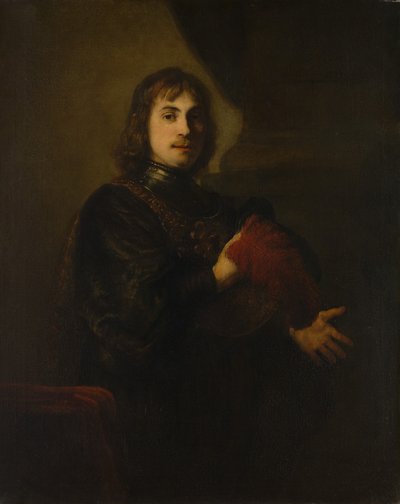 Portret van een Man met Borstplaat en Gevederde Hoed door Style of Rembrandt