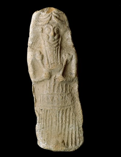 Soemerische kunst: krijgersgod met de oren van vee ligt in zijn kist, waarschijnlijk de Mesopotamische god Dumuzi door Sumerian Sumerian