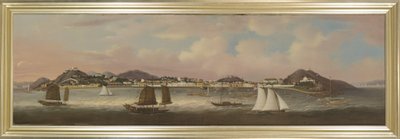 Gezicht op de Praya Grande, Macau, ca. 1850 (olieverf op doek) door Sunqua Sunqua