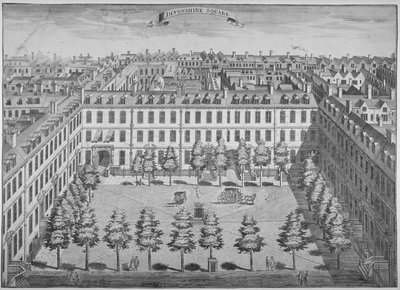 Vogelperspectief van Devonshire Square, City of London, 1740 door Sutton Nicholls