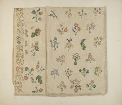 Crewel geborduurde sprei, ca. 1941 door Suzanne Roy