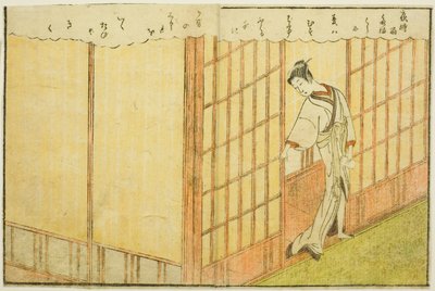 Dubbele pagina illustratie uit Vol. 1 van "Prentenboek van lentebrocades" door Suzuki Harunobu