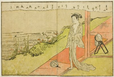 Dubbelpagina Illustratie uit Deel 1 van "Prentenboek van Lentebrocades (Ehon haru no nishiki)" door Suzuki Harunobu