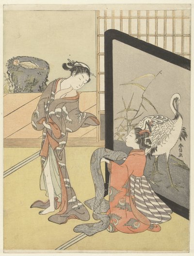 Het kiezen van een obi door Suzuki Harunobu
