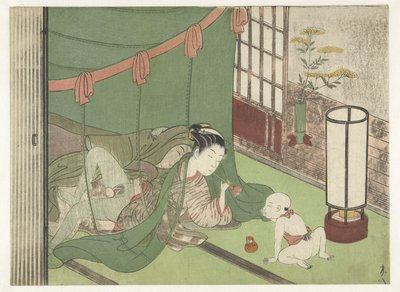 Liefdespaar en kind door Suzuki Harunobu