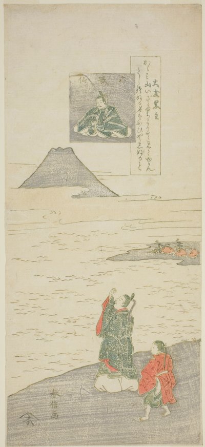 Gedicht van Otomo no Kuronushi, uit de serie "Zes beroemde dichters (Rokkasen)" door Suzuki Harunobu