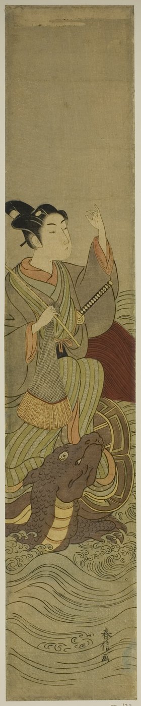 Jonge Man Rijdend op een Reuzenschildpad (parodie op Urashima Taro) door Suzuki Harunobu