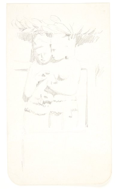 Groep met twee figuren. Studieblad naar reliëfs in Borobudur, Java. door Svend Rathsack