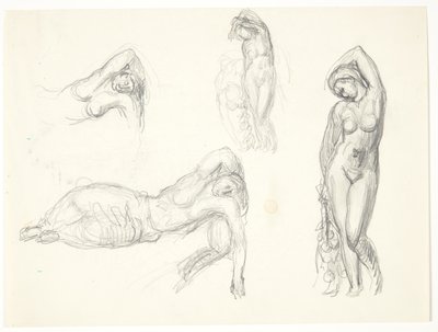 Studieblad met vier schetsen voor de figuren 