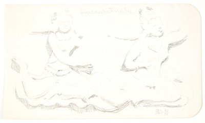 "Zwevende vrouwen". Studieblad naar reliëfs in Borobudur, Java. door Svend Rathsack