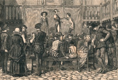 Een toneelstuk in een Londense herberg, in de tijd van koningin Elizabeth door Swain