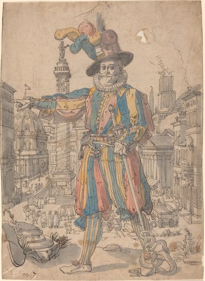 Giovanni Grosso van de Zwitserse Garde voor een uitzicht op Rome door Swiss 17th Century after Francesco Villamena