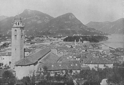 Lugano, Vue Generale et le Monte Bre (zwart-wit foto) door Swiss Photographer