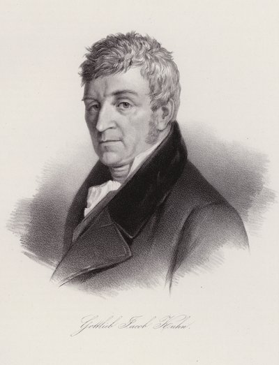 Gottlieb Jakob Kuhn, Zwitsers folklorist en dichter (gravure) door Swiss School