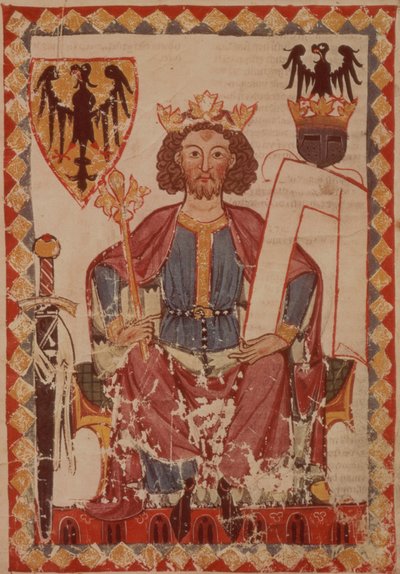 Koning Hendrik, illustratie uit de Manesse Codex, een verzameling hoofse liefdesliederen, waarschijnlijk uit Zürich, c.1300-20 door Swiss School