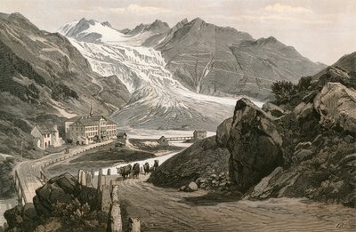 Het onderste deel van de Rhonegletsjer en de weg naar de Furka door Swiss School