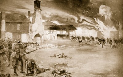 Fransen verslaan de Duitse Keizerlijke Garde in een Dorp dat Viermaal van Handen Wisselde, 1914-19 door Sydney Adamson