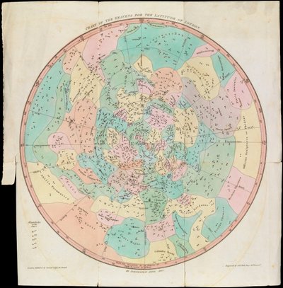 Kaart van de Hemel voor de Breedtegraad van Londen, Urania