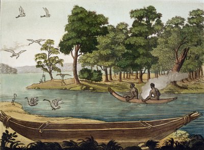 Navigatiemethode in Nieuw-Holland, gegraveerd door F. Fumagalli, illustratie uit een verzameling vroege 19e-eeuwse reisboeken door Sydney Parkinson