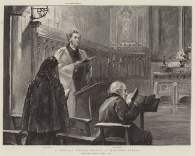 Een doordeweekse avonddienst in de kerk van Hawarden door Sydney Prior Hall