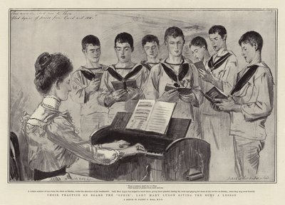 Kooroefening aan boord van de Ophir, Lady Mary Lygon geeft de jongens een les door Sydney Prior Hall