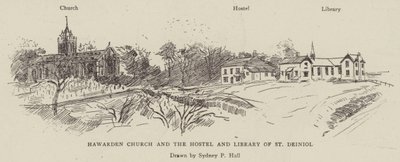 Hawarden Kerk en het Hostel en de Bibliotheek van St. Deiniol door Sydney Prior Hall