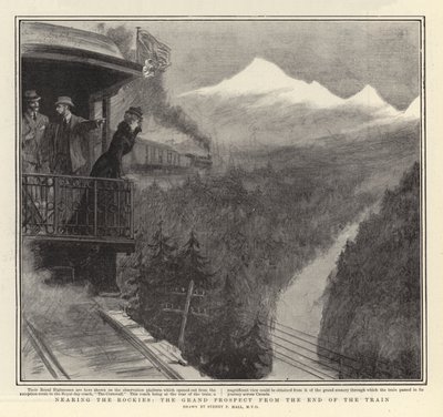 Naderen van de Rockies, het Grote Uitzicht vanaf het Einde van de Trein door Sydney Prior Hall