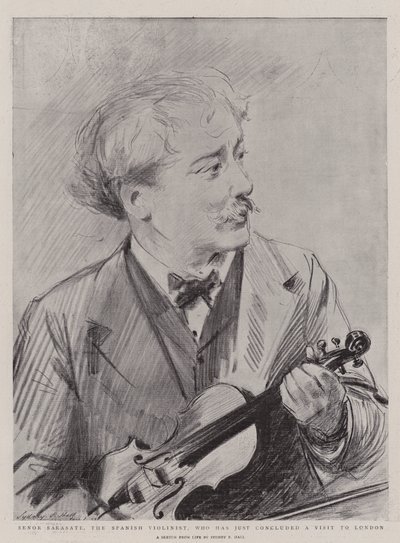 Senor Sarasate, de Spaanse Violist, die net een Bezoek aan Londen heeft Afgesloten door Sydney Prior Hall