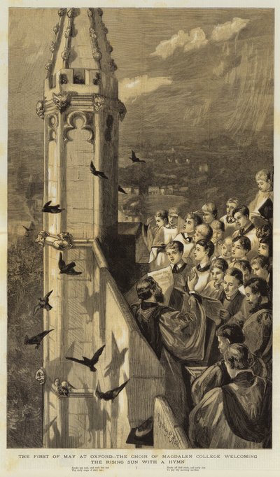 De eerste mei in Oxford, het koor van Magdalen College verwelkomt de opkomende zon met een hymne door Sydney Prior Hall