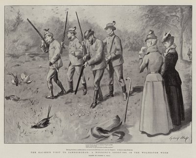 Het bezoek van de Kaiser aan Sandringham, een ochtendjacht in het Wolferton Wood door Sydney Prior Hall