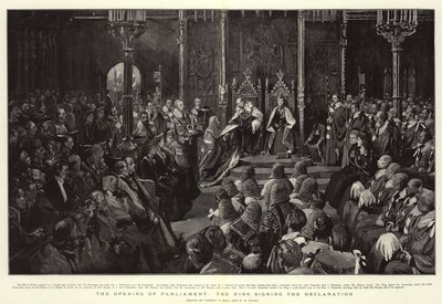 De Opening van het Parlement, de Koning ondertekent de Verklaring door Sydney Prior Hall