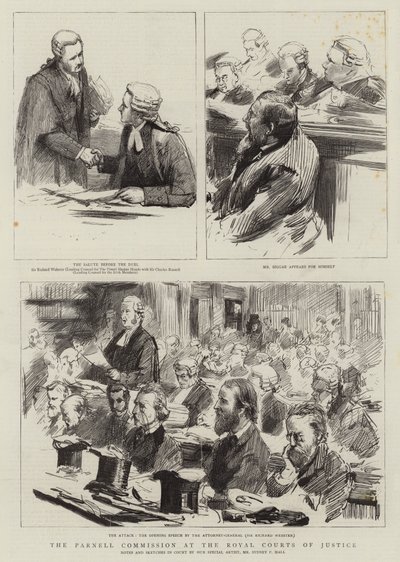 De Parnell Commissie bij de Koninklijke Hoven van Justitie door Sydney Prior Hall