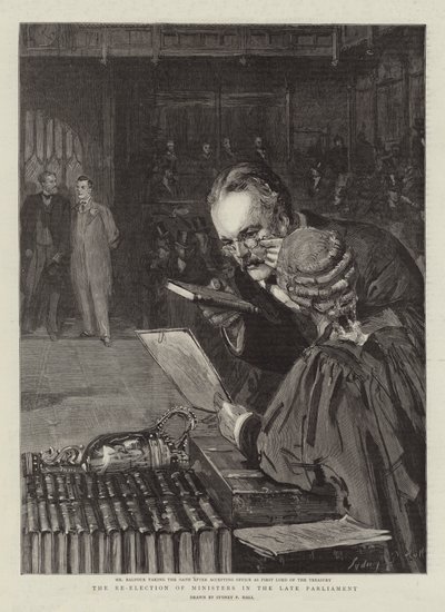 De herverkiezing van ministers in het laatste parlement door Sydney Prior Hall