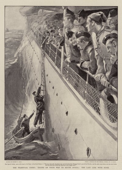 De Transvaal-crisis, troepen op weg naar Zuid-Afrika, de laatste verbinding met thuis door Sydney Prior Hall