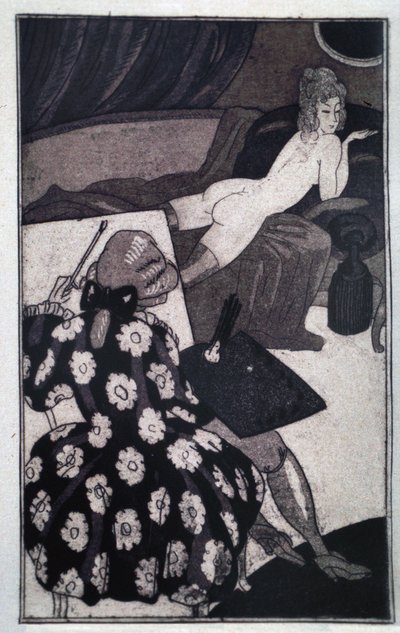 Erotiek: Giacomo Casanova (1725-1798) portretteert zijn langgerekte minnares zwoel naakt op een sofa door Sylvain Sauvage