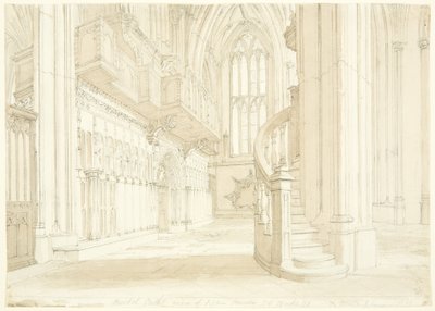 Uitzicht op het orgelscreen van de kathedraal van Bristol door T.H. Clarke