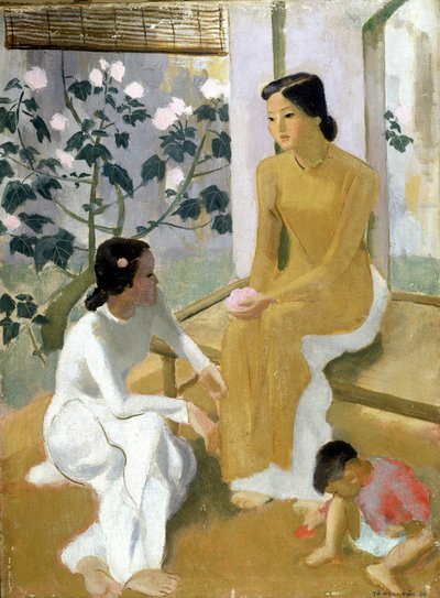 Vrouwen en kinderen. Olieverfschilderij door To Ngoc Van door Tô Ng?c Vân