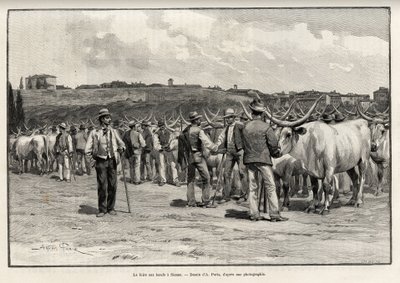 De veemarkt in Siena (Italië). Gravure door Taylor ter illustratie van het verhaal 