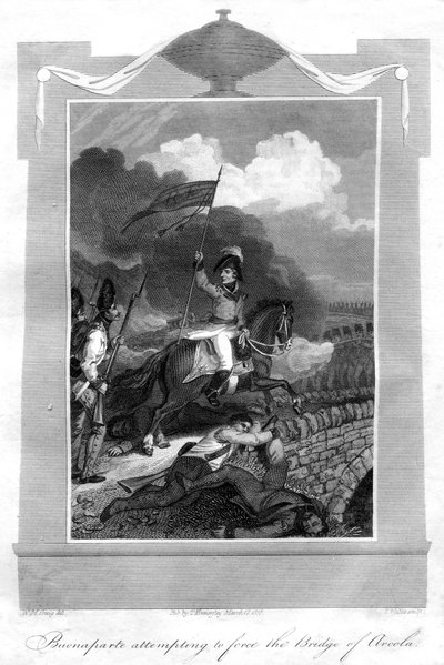 Napoleon Bonaparte probeert de brug van Arcola te forceren, 1816 door T. Wallis