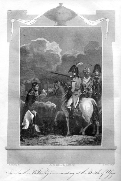 De hertog van Wellington die het bevel voert in de Slag bij Assaye, 1816 door T. Wallis