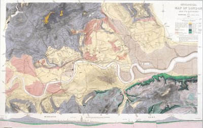 Geologische kaart van Londen en de omliggende omgeving door T Walsh