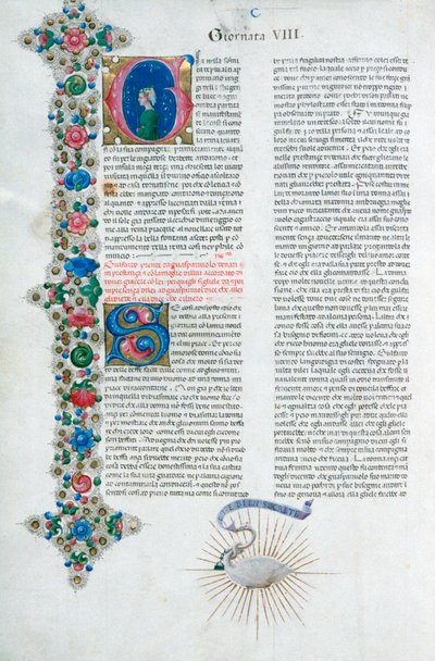 Verlichte manuscriptpagina uit Decameron, door Giovanni Boccaccio, Italiaans, ca. 1467 door Taddeo Crivelli