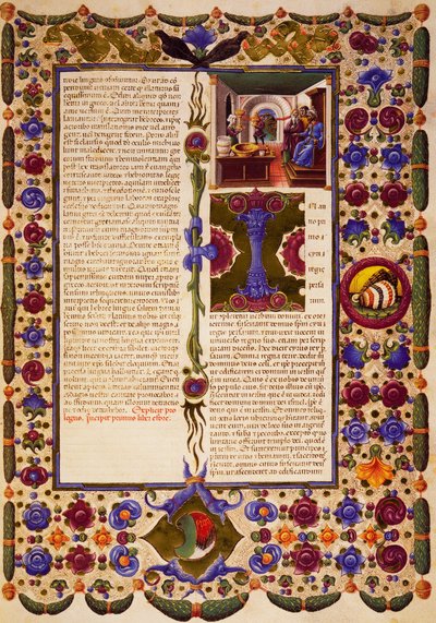 Het einde van de Proloog en Incipit uit het Boek van Exodus, uit Deel I van de Bijbel van Borso d