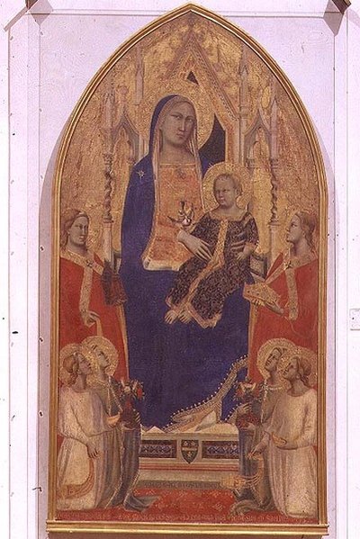 Madonna en Kind Enthroned met SS. Maria Magdalena, Catharina van Alexandrië en engelen door Taddeo Gaddi