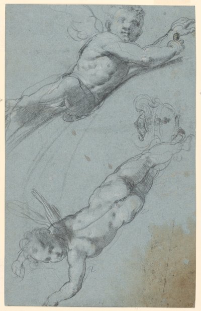 Schetsen van Twee Gevleugelde Putti en een Urn door Taddeo Zuccaro