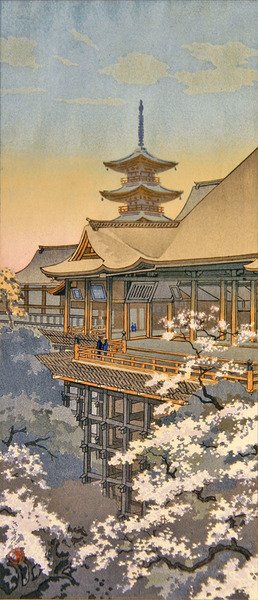 Tempel en boom in bloei door Takahashi  Hiroaki