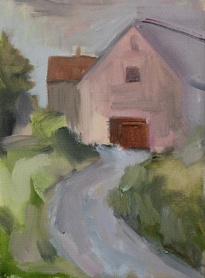 Schuur aan een landweg door Tamar Green