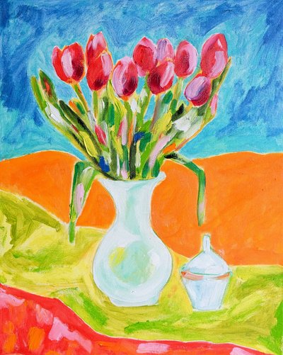 Rode tulpen in een vaas door Tamara Jare